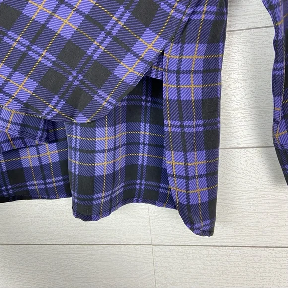 EQUIPMENT FEMME Silk Purple Plaid Crop Signature Button Up Shirt Small Cropped - Picture 4 of 5